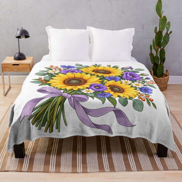 Item preview, Sunflower Wildflower Bouquet with Purple Ribbon designed and sold by skyartdesign.