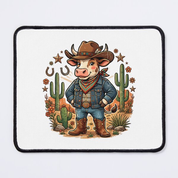 Item preview, Cute Cowboy Cow Western Cartoon Cactus Floral Retro Country Farm Design designed and sold by StudioGamingFin.
