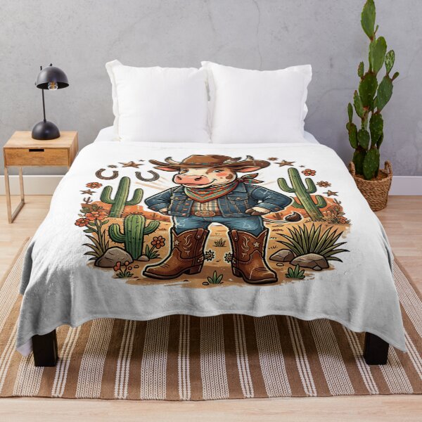Item preview, Cute Cowboy Cow Western Cartoon Cactus Floral Retro Country Farm Design designed and sold by StudioGamingFin.