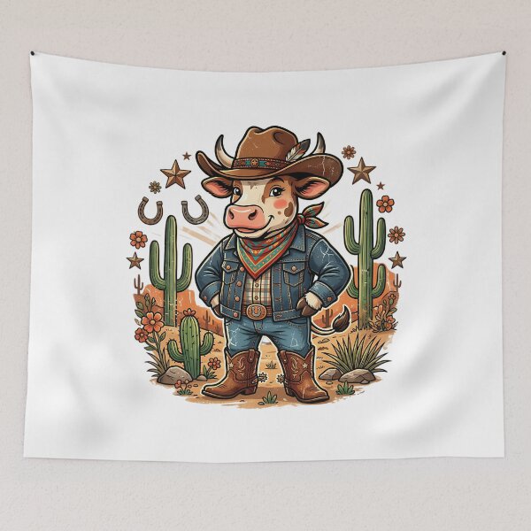 Item preview, Cute Cowboy Cow Western Cartoon Cactus Floral Retro Country Farm Design designed and sold by StudioGamingFin.