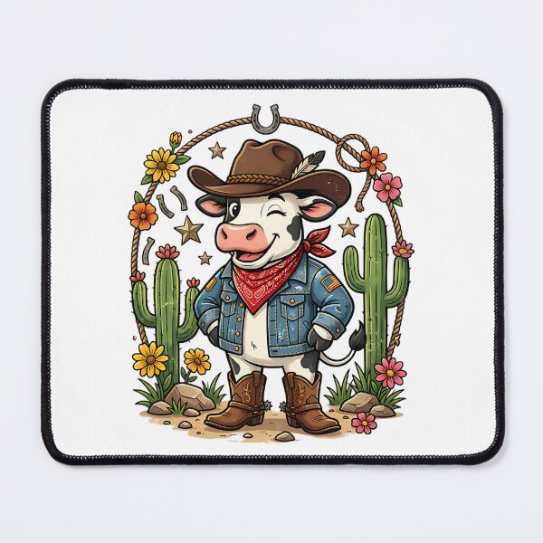 Item preview, Cute Cowboy Cow Western Cartoon Cactus Floral Retro Country Farm T-Shirt Design designed and sold by StudioGamingFin.