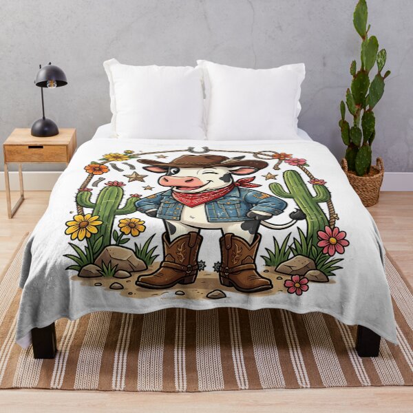 Item preview, Cute Cowboy Cow Western Cartoon Cactus Floral Retro Country Farm T-Shirt Design designed and sold by StudioGamingFin.