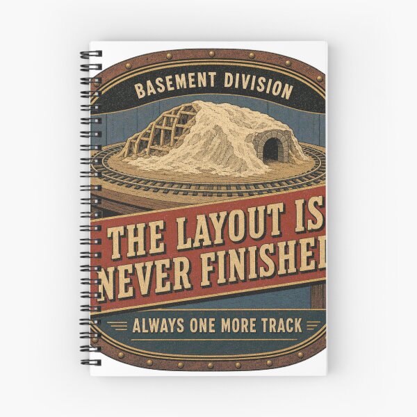 Item preview, The Layout Is Never Finished Model Railway Basement Badge designed and sold by BoosterShop.