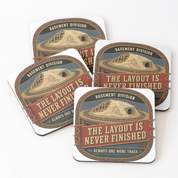 Item preview, The Layout Is Never Finished Model Railway Basement Badge designed and sold by BoosterShop.
