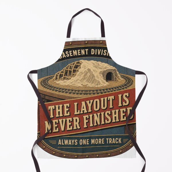 Item preview, The Layout Is Never Finished Model Railway Basement Badge designed and sold by BoosterShop.