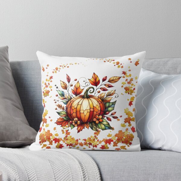 Item preview, Stained Glass Pumpkin Surrounded by Autumn Leaves designed and sold by CarolBeeDesigns.