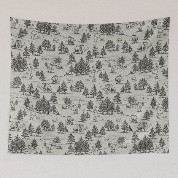 Item preview, Extinct Ice Age Animals Toile de Jouy in Black designed and sold by somecallmebeth.