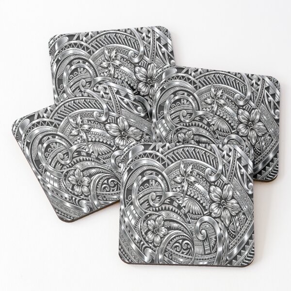 Item preview, Chrome Polynesian Tribal Hibiscus – Silver Island Pattern designed and sold by artistwill.