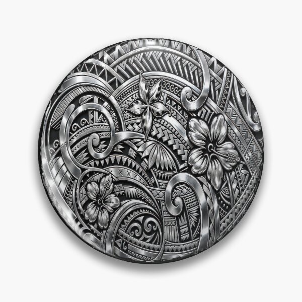 Item preview, Chrome Polynesian Tribal Hibiscus – Silver Island Pattern designed and sold by artistwill.