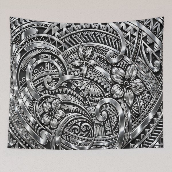 Item preview, Chrome Polynesian Tribal Hibiscus – Silver Island Pattern designed and sold by artistwill.