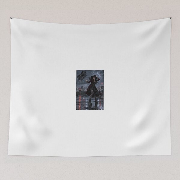 Item preview, Goth woman with black umbrella looking annoyed designed and sold by CathryneDelamort.