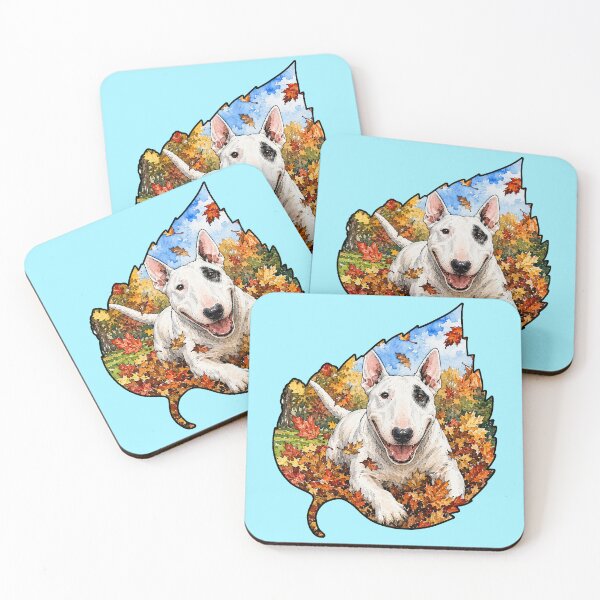 Item preview, Fall Bull Terrier Dog Playing In Autumn Leaves designed and sold by Lion and Lamb Design.