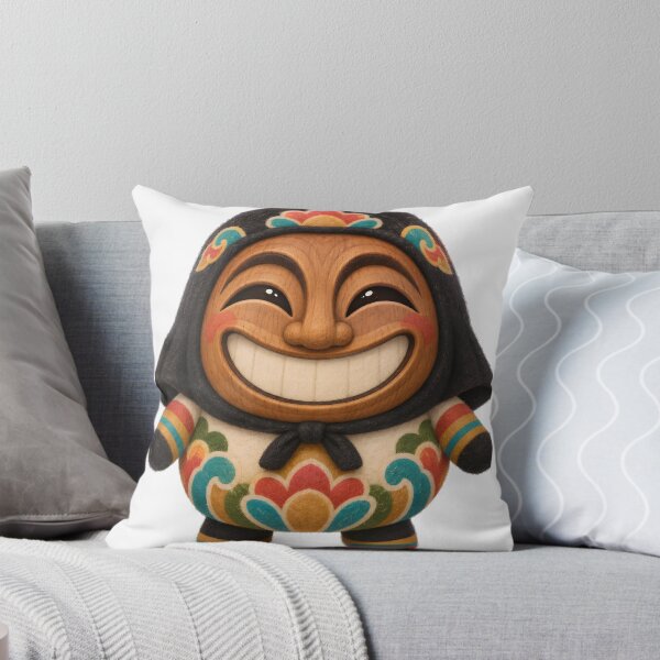 Item preview, Traditional Hahoe Mask With a Warm Wood-grain Face, Crescent Eyes, a Broad Smile, and a Black Cloth Hood. — Marker-style Digital Illustration designed and sold by radou88.