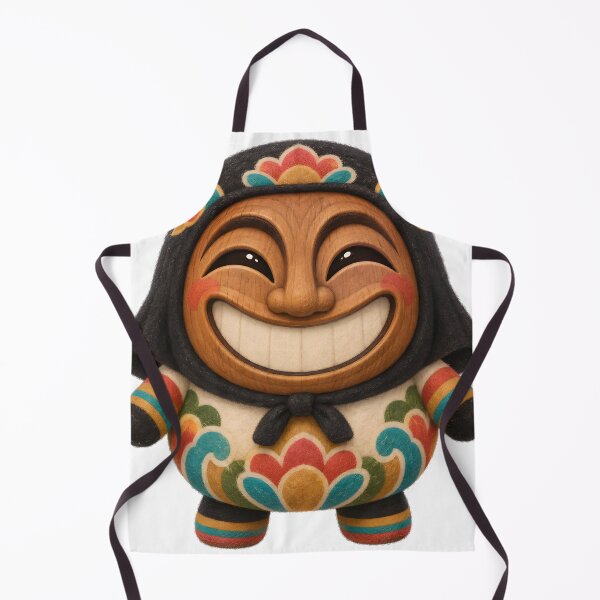 Item preview, Traditional Hahoe Mask With a Warm Wood-grain Face, Crescent Eyes, a Broad Smile, and a Black Cloth Hood. — Marker-style Digital Illustration designed and sold by radou88.