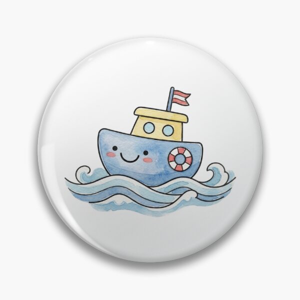 Item preview, Cute Kawaii Steamboat Ocean Waves Illustration designed and sold by ajamzbox.