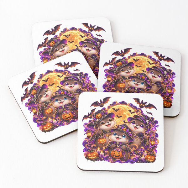 Item preview, Cute Halloween Otters witch Full Moon Bats Pumpkin Spooky designed and sold by QuiteOrbit.