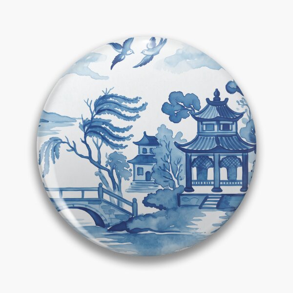 Item preview, Blue Chinoiserie Toile Pagoda Landscape Pattern designed and sold by Fani*.
