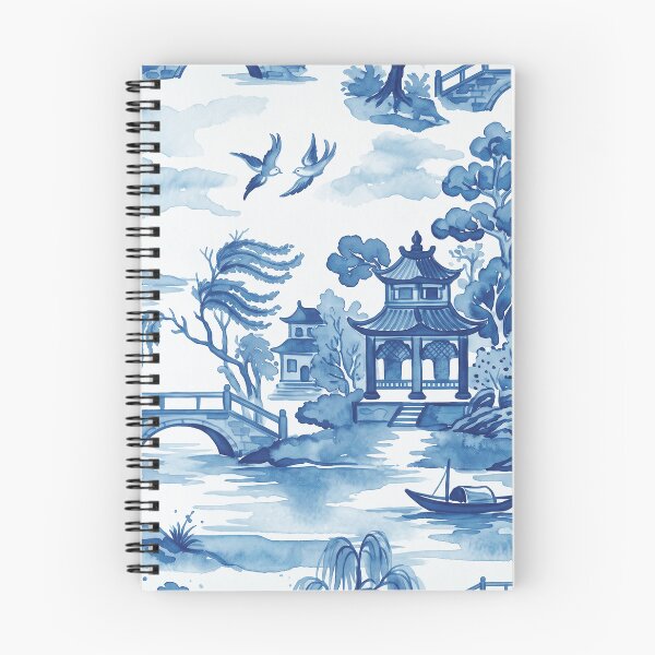 Item preview, Blue Chinoiserie Toile Pagoda Landscape Pattern designed and sold by Fani*.
