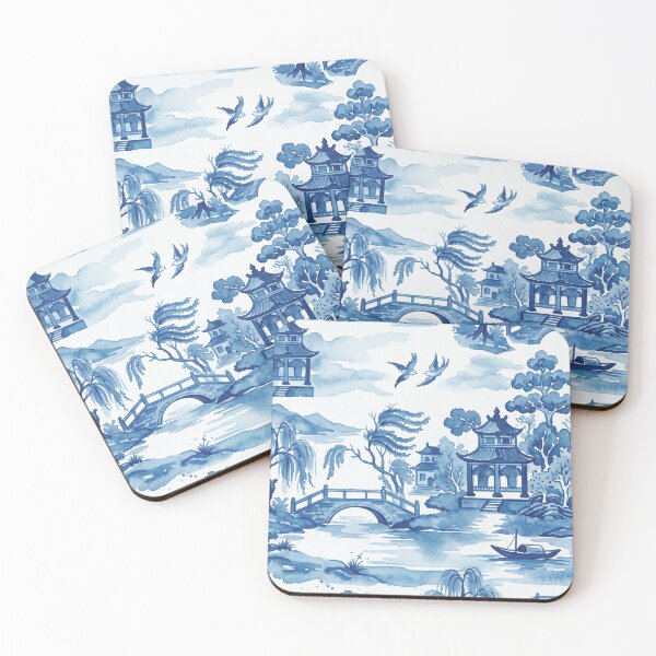 Item preview, Blue Chinoiserie Toile Pagoda Landscape Pattern designed and sold by Fani*.