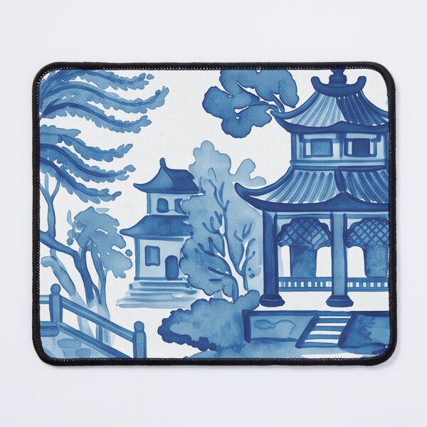 Item preview, Blue Chinoiserie Toile Pagoda Landscape Pattern designed and sold by Fani*.