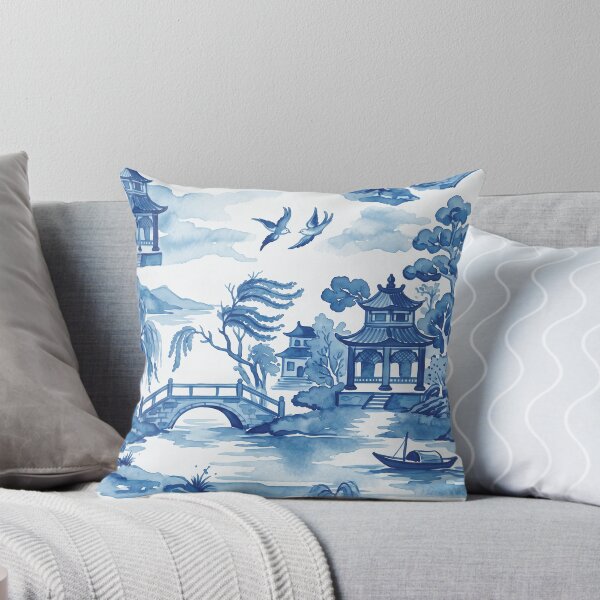 Item preview, Blue Chinoiserie Toile Pagoda Landscape Pattern designed and sold by Fani*.
