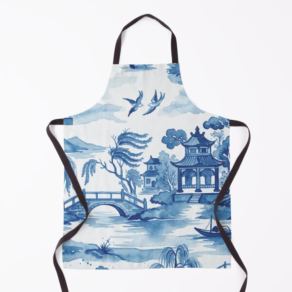 Item preview, Blue Chinoiserie Toile Pagoda Landscape Pattern designed and sold by Fani*.