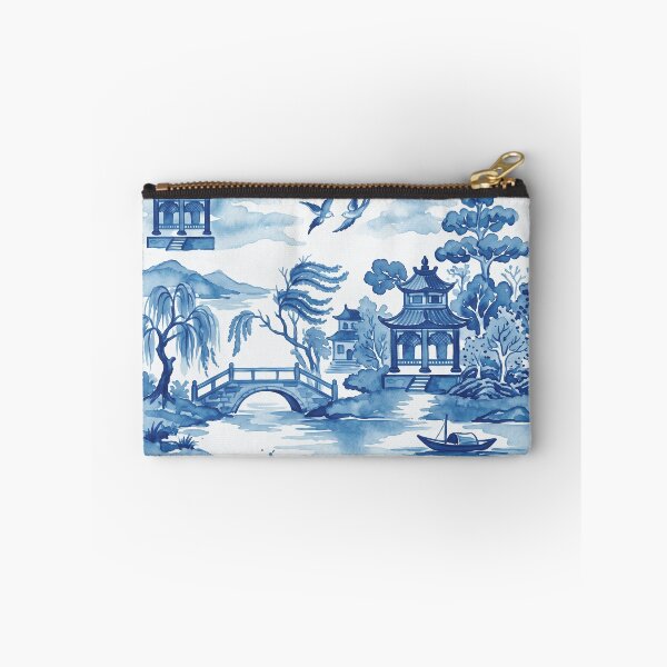 Item preview, Blue Chinoiserie Toile Pagoda Landscape Pattern designed and sold by Fani*.