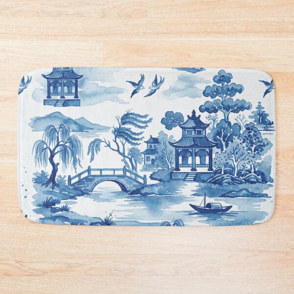 Item preview, Blue Chinoiserie Toile Pagoda Landscape Pattern designed and sold by Fani*.
