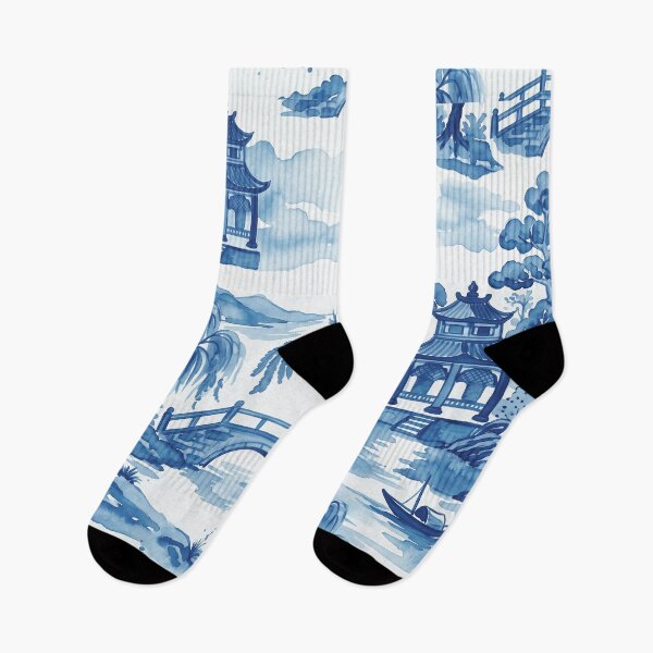 Item preview, Blue Chinoiserie Toile Pagoda Landscape Pattern designed and sold by Fani*.