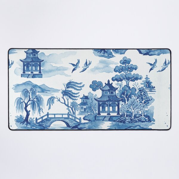 Item preview, Blue Chinoiserie Toile Pagoda Landscape Pattern designed and sold by Fani*.