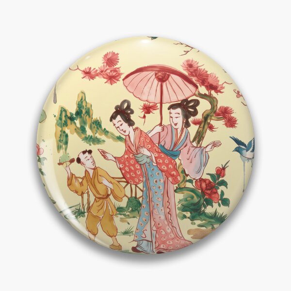 Item preview, Chinoiserie Garden Ladies Watercolor Illustration — Light Yellow Background designed and sold by Fani*.