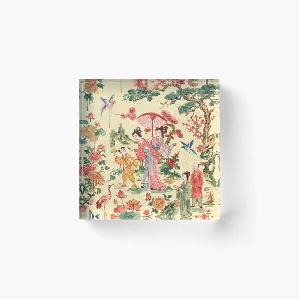 Item preview, Chinoiserie Garden Ladies Watercolor Illustration — Light Yellow Background designed and sold by Fani*.