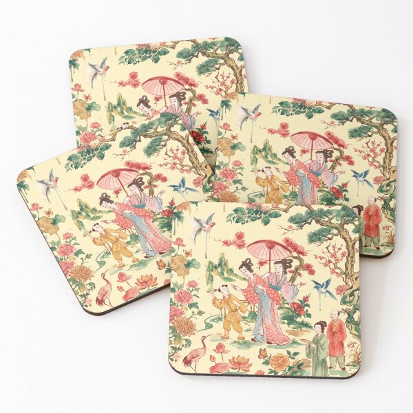 Item preview, Chinoiserie Garden Ladies Watercolor Illustration — Light Yellow Background designed and sold by Fani*.
