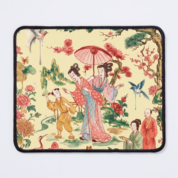 Item preview, Chinoiserie Garden Ladies Watercolor Illustration — Light Yellow Background designed and sold by Fani*.