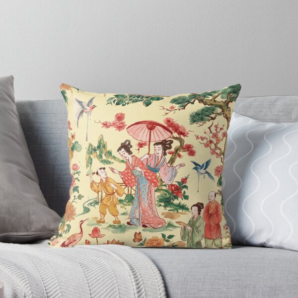 Item preview, Chinoiserie Garden Ladies Watercolor Illustration — Light Yellow Background designed and sold by Fani*.