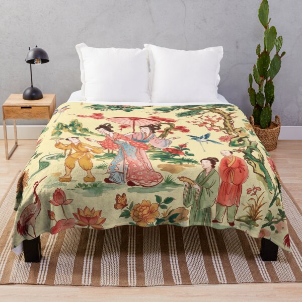 Item preview, Chinoiserie Garden Ladies Watercolor Illustration — Light Yellow Background designed and sold by Fani*.