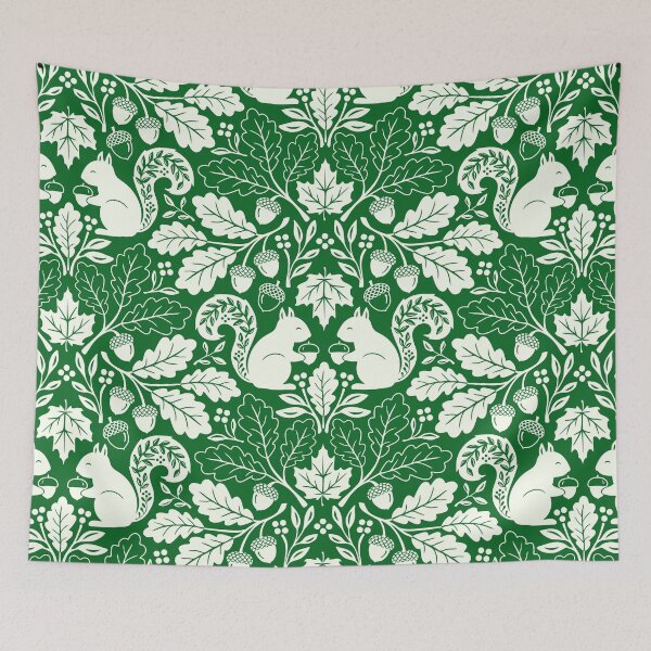 Item preview, Squirrels and autumn oak leaves on green designed and sold by Jennifer Ladd.
