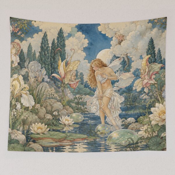 Artikelvorschau, Märchenhaftes Wandbild, Die Wasserfee von Harold Gaze, Vintage-Kunstdruck im Jugendstil entworfen und verkauft von RickE.
