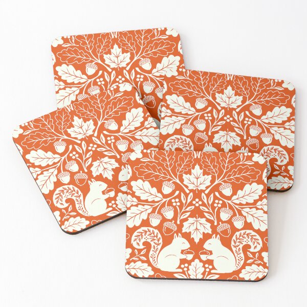 Item preview, Squirrels and autumn oak leaves on orange designed and sold by Jennifer Ladd.