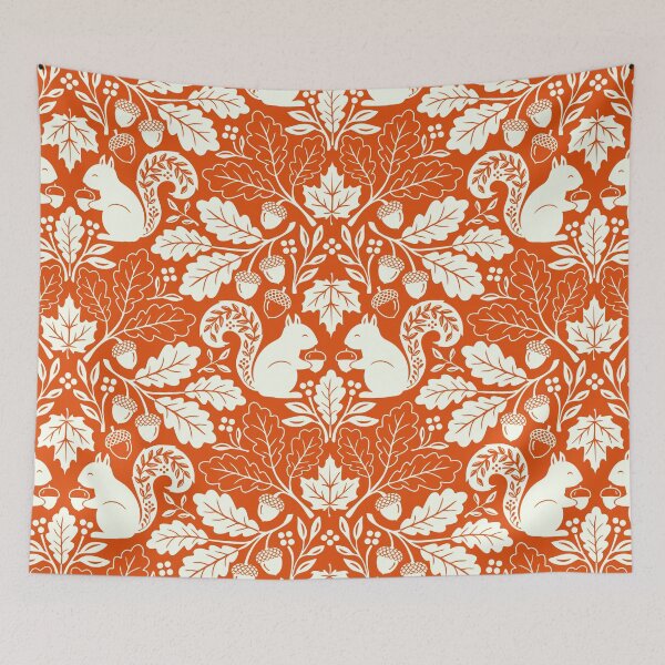 Item preview, Squirrels and autumn oak leaves on orange designed and sold by Jennifer Ladd.