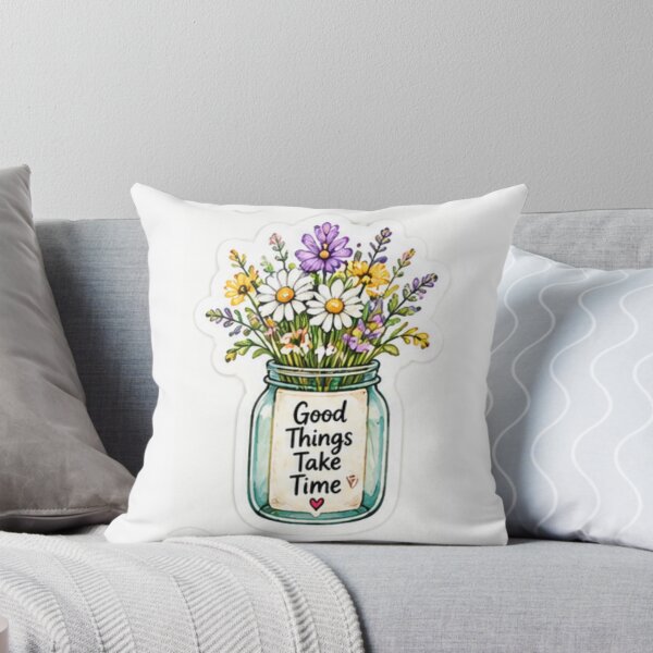 Item preview, Good Things Take Time Floral Inspirational Quote designed and sold by LearnFunStore.