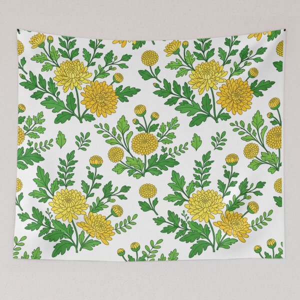Item preview, Bright Yellow Chrysanthemum Floral Seamless Pattern designed and sold by Owcomm.