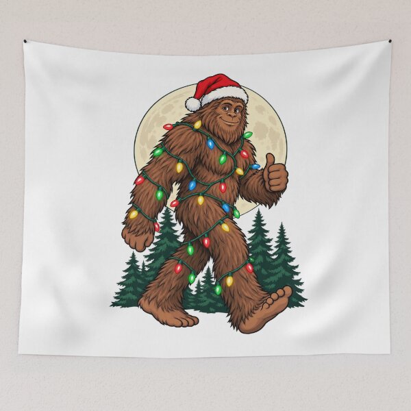 Item preview, Christmas Bigfoot Wrapped in Colorful Holiday Lights designed and sold by skyartdesign.