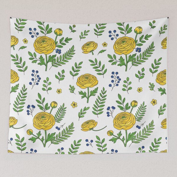 Item preview, Yellow Floral Botanical Pattern with Green Leaves designed and sold by Owcomm.