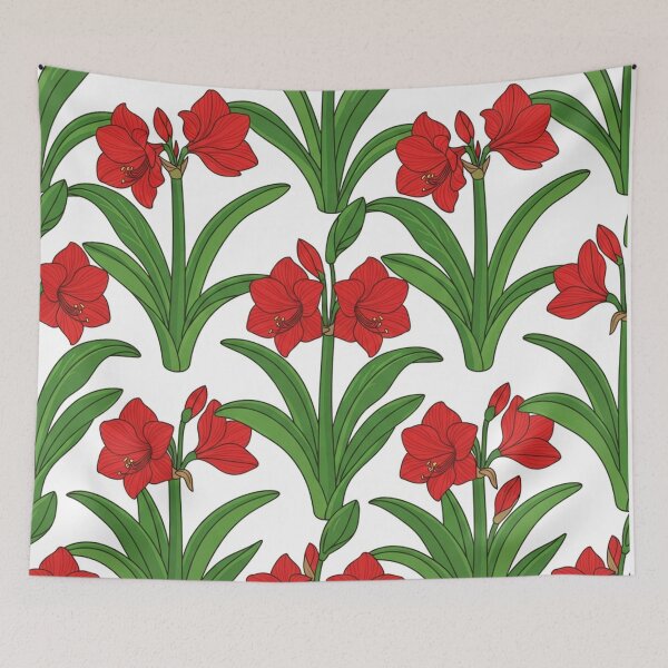 Item preview, Vibrant Red Amaryllis Flower Botanical Pattern designed and sold by Owcomm.