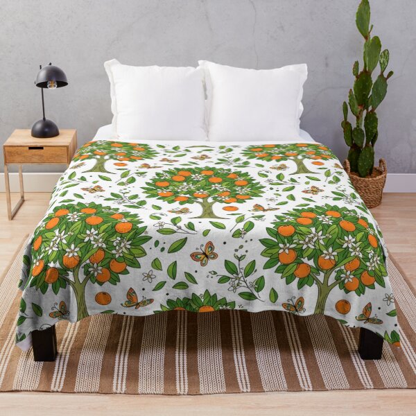 Item preview, Orange Grove Trees and Butterflies Seamless Pattern designed and sold by Owcomm.
