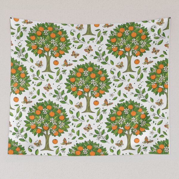 Item preview, Orange Grove Trees and Butterflies Seamless Pattern designed and sold by Owcomm.