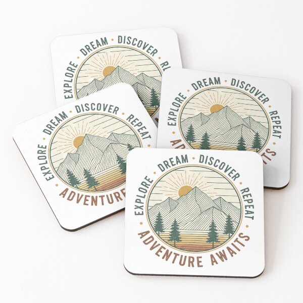 Item preview, Adventure Awaits Explore Dream Discover Vintage Mountain Line Art Badge designed and sold by cannsuh.
