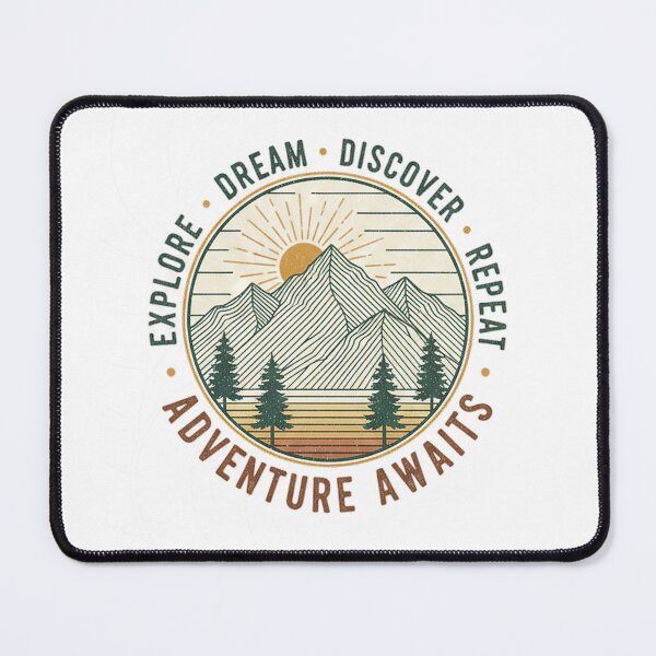 Item preview, Adventure Awaits Explore Dream Discover Vintage Mountain Line Art Badge designed and sold by cannsuh.