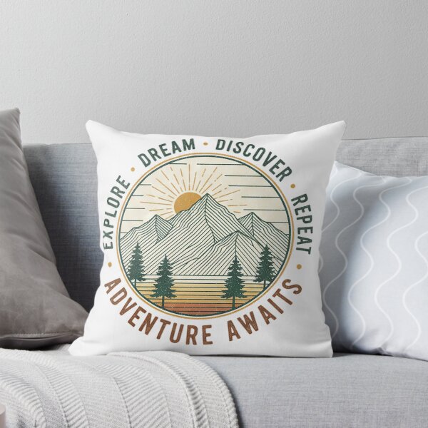 Item preview, Adventure Awaits Explore Dream Discover Vintage Mountain Line Art Badge designed and sold by cannsuh.